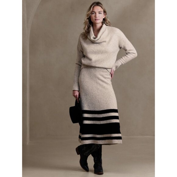 BANANA REPUBLIC Tulsi Blanket Stripe Wool Yak Blend Midi Sweater Skirt, Size S - Picture 1 of 14